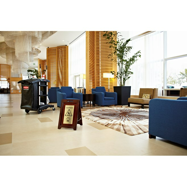 executive series™ wooden multilingual “caution” sign, 2 sided