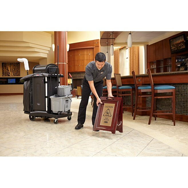 executive series™ wooden multilingual “caution” sign, 2 sided